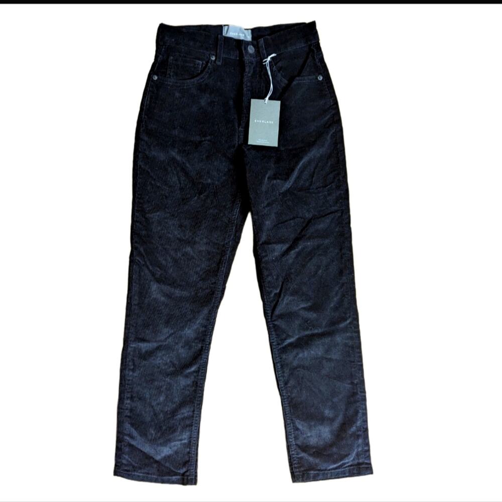 Everlane High Rise The Cheeky Black Straight Corduroy Pants NWT Size 26